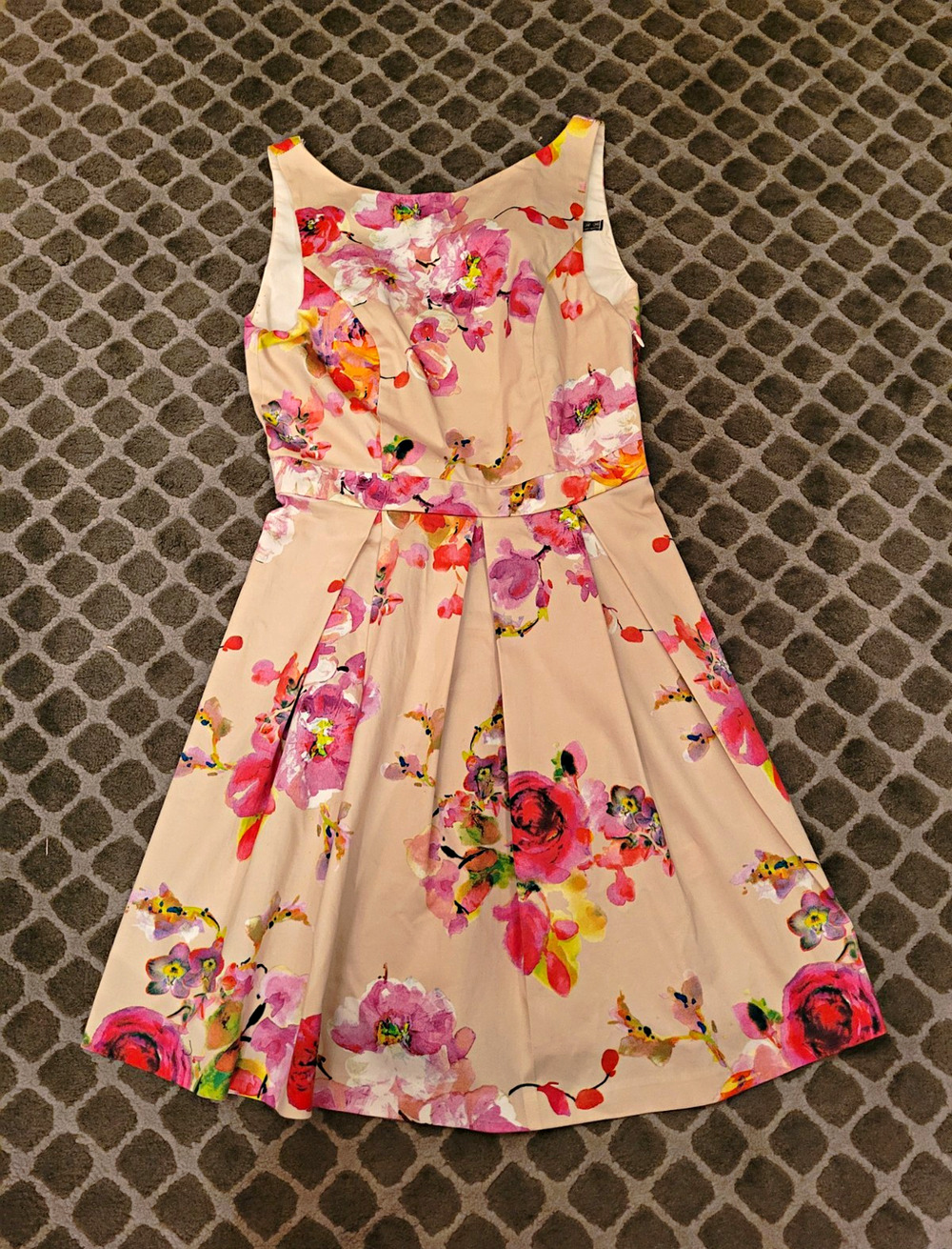 Atmosphere Floral Fit & Flare Sleeveless Knee Dress Zip Bow Pleated Size 10